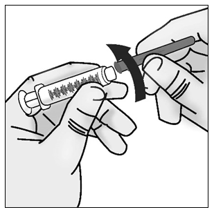 Skruva fast den trubbiga 18 G-nålen för injektionsflaskan på 3 ml-sprutan