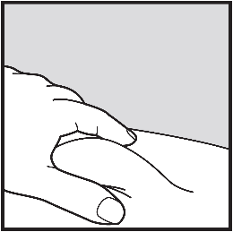 5.	Kläm försiktigt ihop huden på det valda injektionsstället mellan tummen och pekfingret.