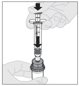 11. Tryck långsamt in kolvstången så att all vätska injiceras i injektionsflaskan med ALPROLIX.