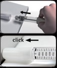 Bilden visar hur nålen tas bort från injektionspennan.