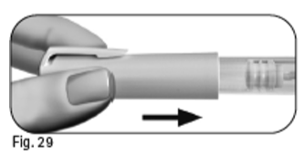 Figur 29: Skyddet sätts tillbaka på injektionspennan 