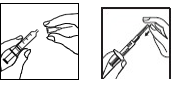 Bilden visar hur man tar av locket från sprutan och sätter på nålen