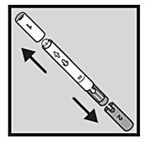 Bilden visar hur du ta bort skyddshöljen från injektionspennan