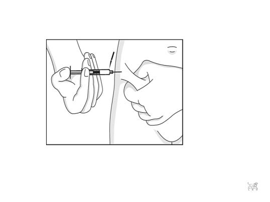 Bilden beskriver hur ett hudveck lyfts upp mellan tummen och pekfingret.
