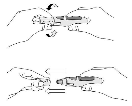 Figur 4 visar hur locket tas av pennan.