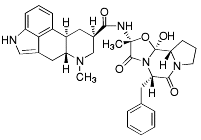 Bild på kemisk struktur för Dihydroergotamin
