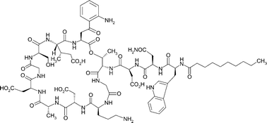 Bild på kemisk struktur för Daptomycin
