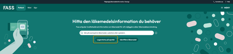 Knapp till lagerstatustjänsten från startsidan.