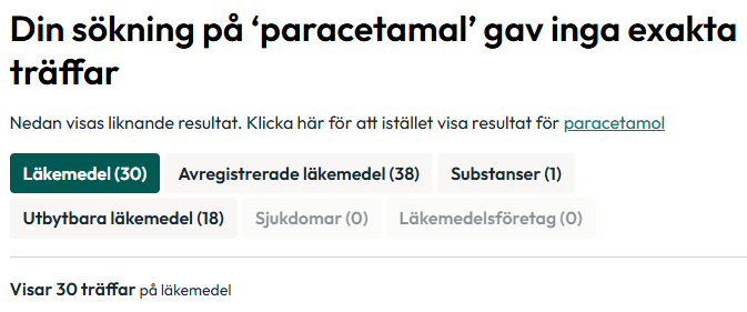 Sökresultat vid felstavning.