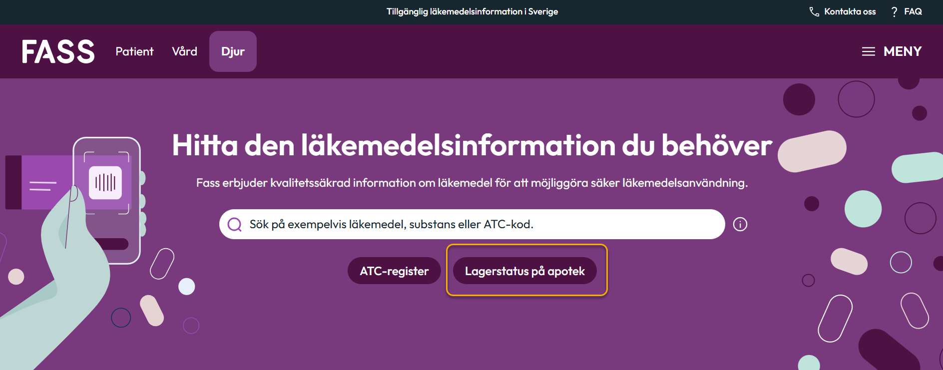 Knapp till lagerstatustjänsten från startsidan.