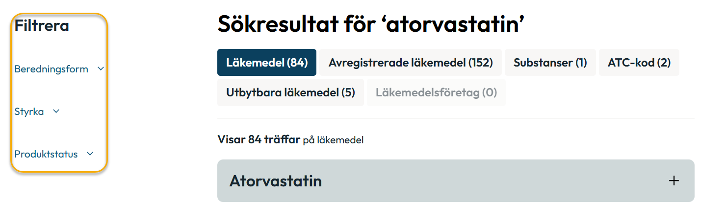 Filterfunktionen till vänster i bild.