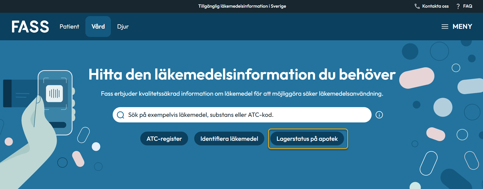Knapp till lagerstatustjänsten från startsidan.