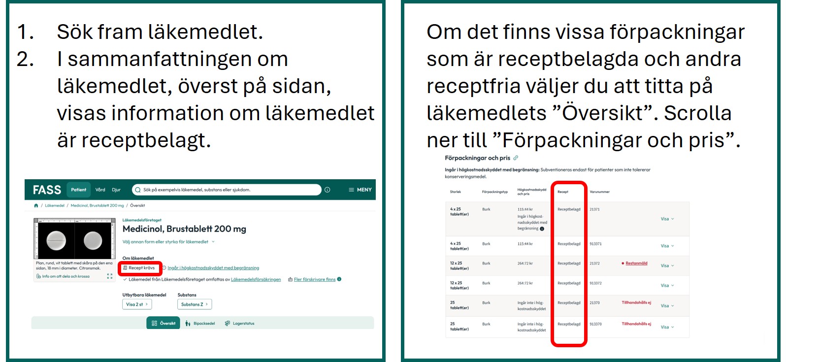 Bild på hur du hittar receptinformationen på Fass.