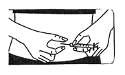 The picture shows how to pinch the skin and insert the needle