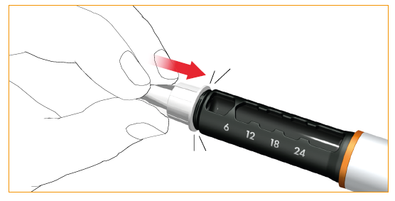 Klicka fast/vrid på injektionspennans nål på cylinderampullens hölje.
