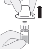 Hur du lyfter bort förpackningen efter adaptorn sitter fast i injektionsflaskan
