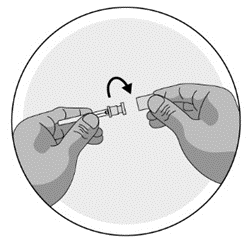 Vrid locket på nålskyddet för att bryta förseglingen (nålen ska vara kvar i nålskyddet)