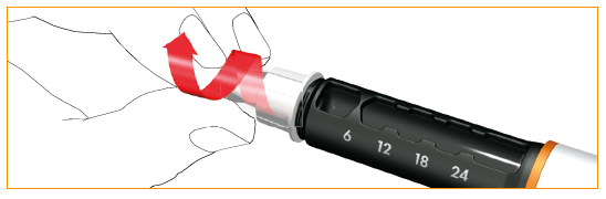 Vrid loss nålen genom att vrida det yttre nålskyddet medurs. Kassera nålen på korrekt sätt.