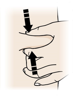 Nyp huden bestämt mellan din tumme och dina fingrar och skapa ett fast område som är ungefär 5 cm brett