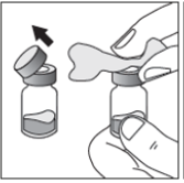 Tag ur injektionsflaskan från blisterförpackningen och knäpp av plastkapsylen från injektionsflaskan. Rengör gummiproppen med en steril alkoholservett.