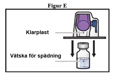 vänd förpackningen med hi-flow enheten upp och ned över injektionsflaskan och tryck nedåt