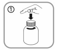 Öppna flaskan: tryck ned locket och vrid det moturs 