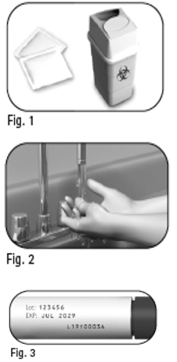 Figur 1: bild på spritsuddar och behållare för vassa föremål, figur 2: bild på tvättning av händer, figur 3: bild på injektionspennans etikett med utgångsdatum