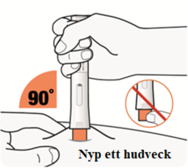 Placera det orange nålskyddet på din hud i ungefär 90 graders vinkel