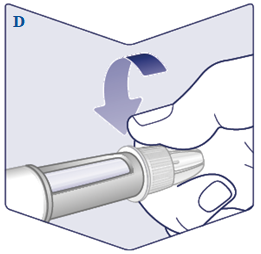 Bild D (tryck in och skruva fast injektionsnålen i pennan)