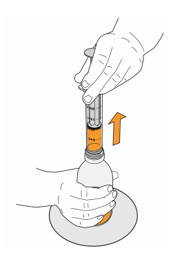 	Fortsätt att hålla kolven stilla, vänd på flaskan igen och placera den på en plan yta. 