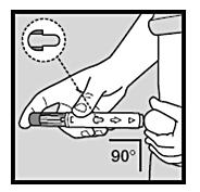 Bilden visar hur du ska trycka ner den plommonfärgade knappen